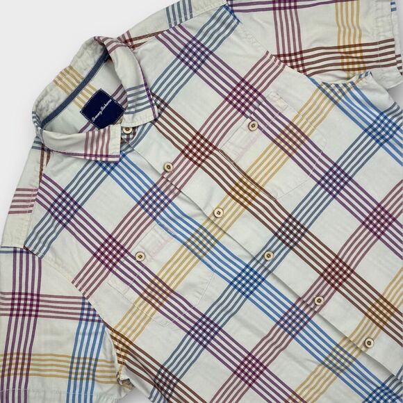 Tommy Bahama Shirt Mens Extra Large Silk Check Striped White Island Zone Pockets - Picture 1 of 14